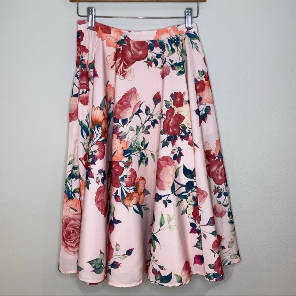 Modcloth Pink Roses Floral Ikebana for All A-line Skirt‎ Size XS